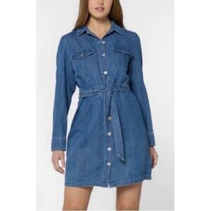 Velvet Heart Sahara Shirt Dress NWT Blue Denim Button Front Belted Retail $94 XS